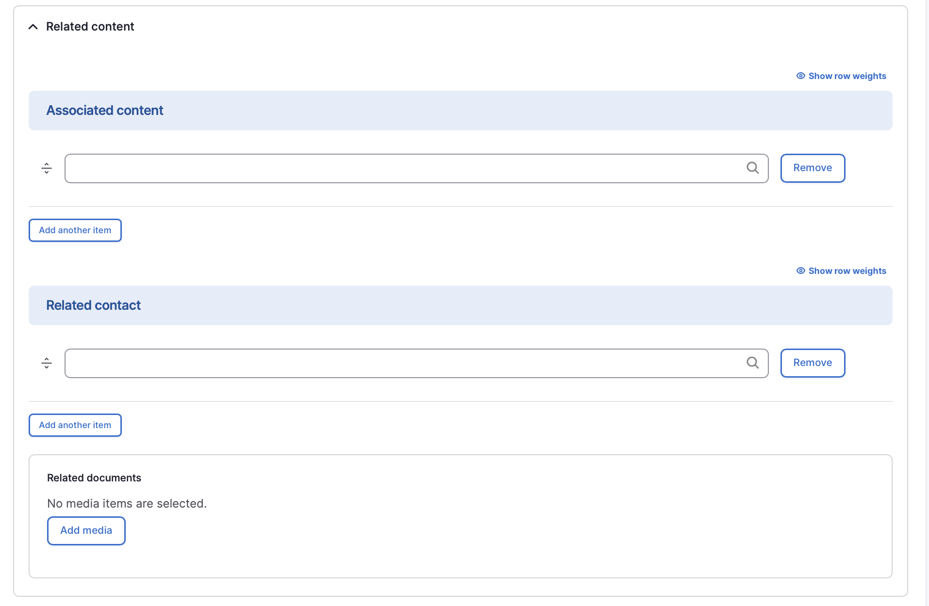 Series of fields for associated content on the alert content type