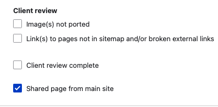 Checkbox with the label 'Shared page from site'