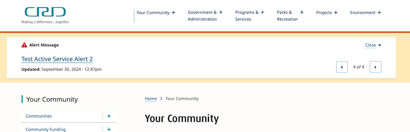 An alert displaying across the top of a page
