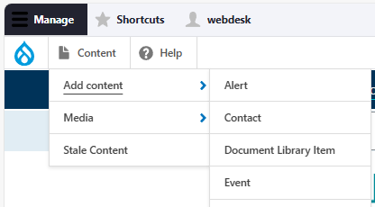 Screenshot of menu to add "Alert" content.
