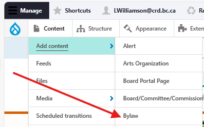 Screenshot of "Add Content" menu.