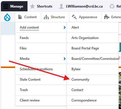 Screenshot of "Add Content" context menu.