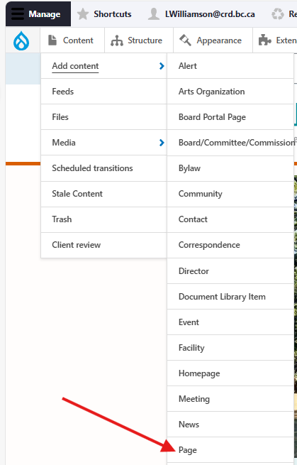 Screenshot of "Add Content" menu.