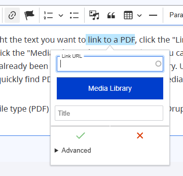 Screenshot of link-creation pop-up.